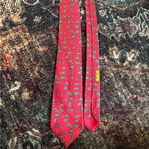 Vintage Hermes pink/red dog Tie with dog with ball Pattern (7379 PA)